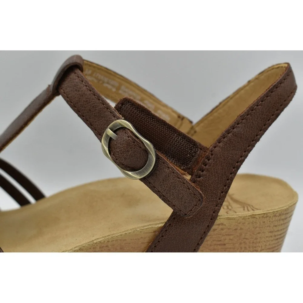 Dansko Women EU 41 Tia Milled Burnished Brown Leather Strappy Sandals Shoes